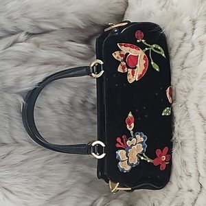 Moschino Mini Black and Floral Design Velvet Handbag